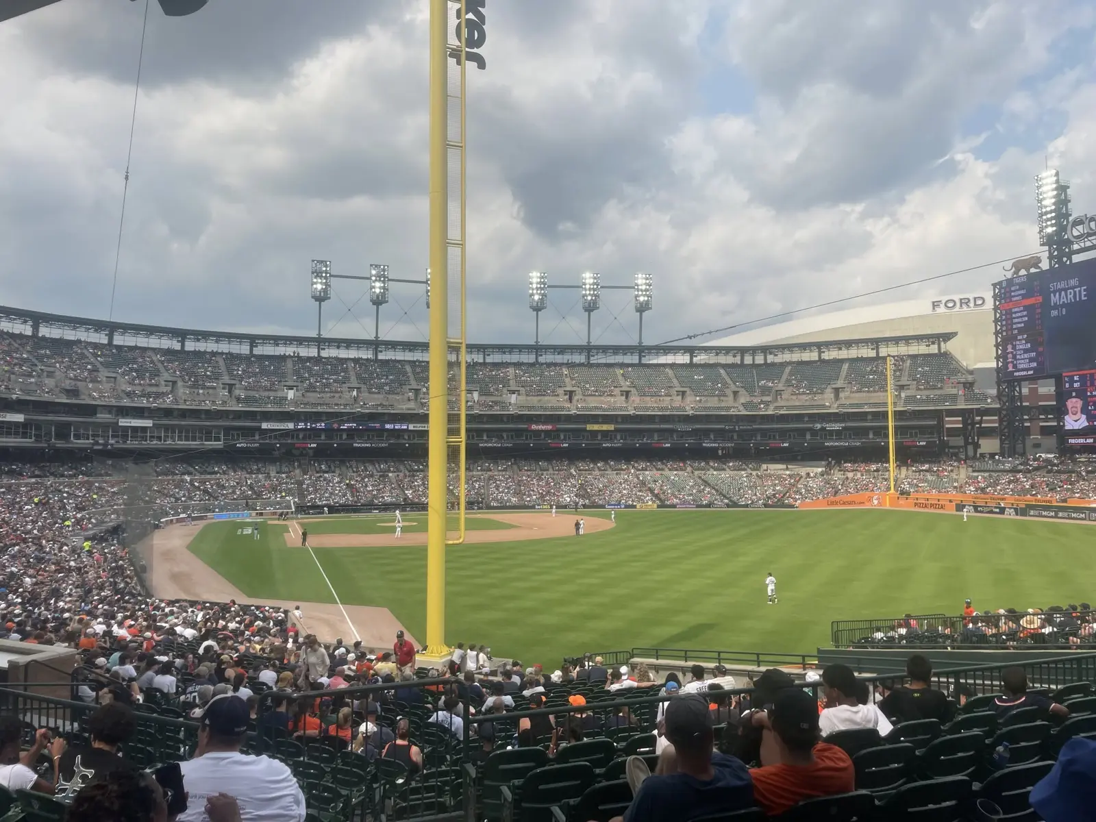 A wide view of the baseball field and stands during the Tigers outing